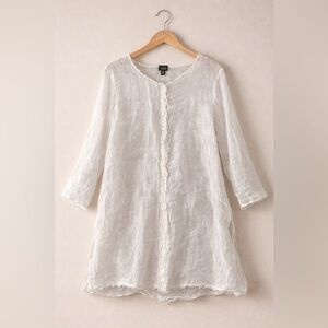 Eileen Fisher Cream Linen Button-Down Shirt